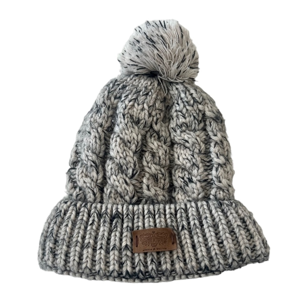 Angela & William Cable Pom Beanie with Sherpa Lining